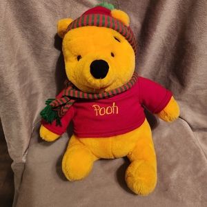 Winnie the Pooh Plush Christmas Bear w/ Scarf Hat Disney Mattel